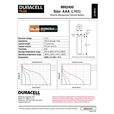 Batterie alcaline Duracell Plus100 Ministilo AAA - MN2400 - blister da 4 - DU0201